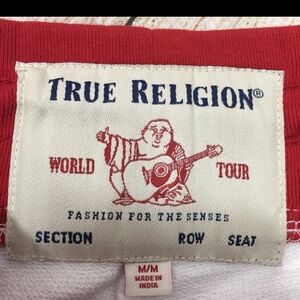 True Religion Monogram White With Red Strips Slim Fit Joggers Mens Medium